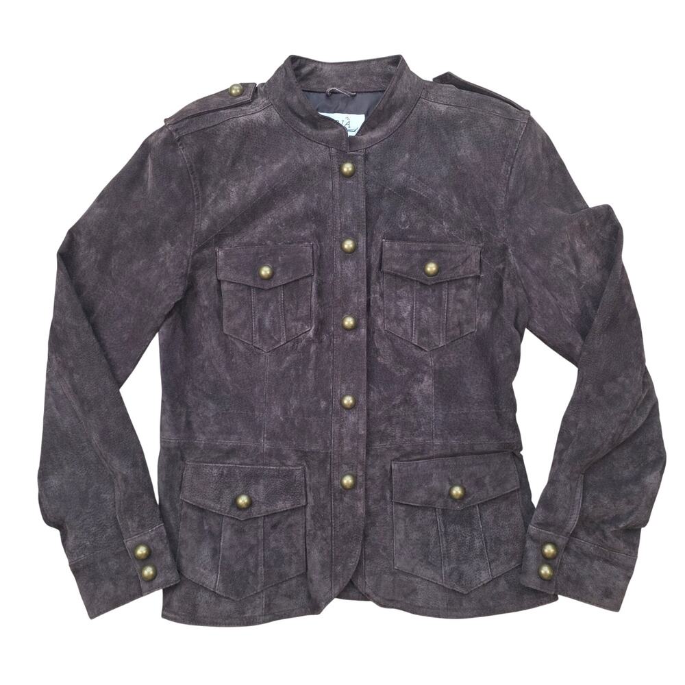 Aria Womens M Brown Suede Leather Jacket Western Boho Military Safari Utility
